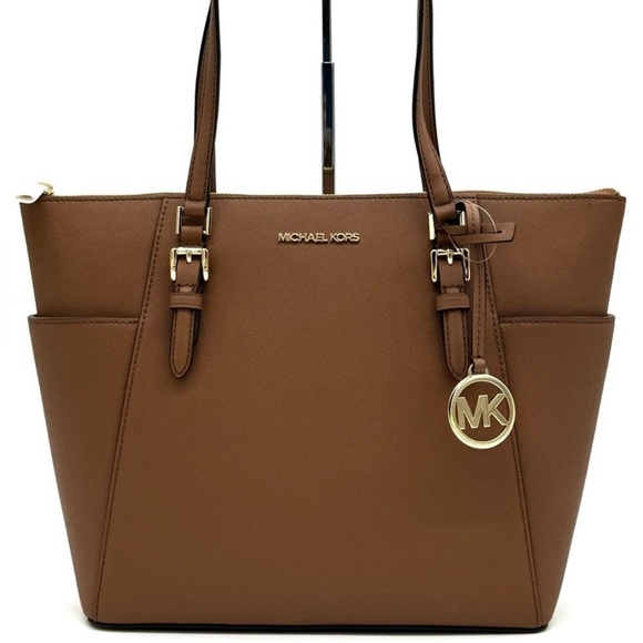 Michael Kors Large Charlotte TZ Tote Bag Luggage Brown - Picture 1 of 11